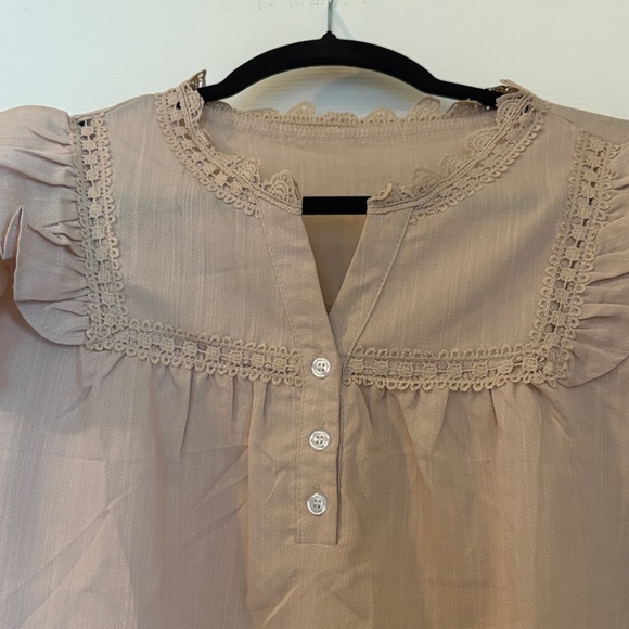 Women's Ruffled Beige Top - Picture 2 of 6